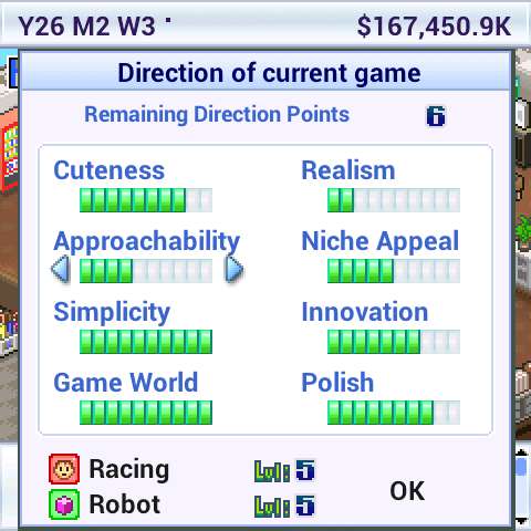 Okno rozdawania punktów w game dev story